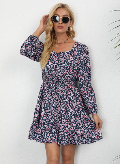 Emilia Printed Square Neck Mini Dress - Navy Specks