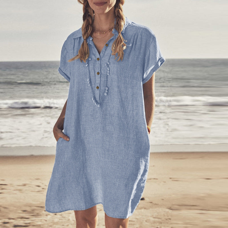 Dowling Cotton + Tencel Pocketed Chambray Shirt Dress