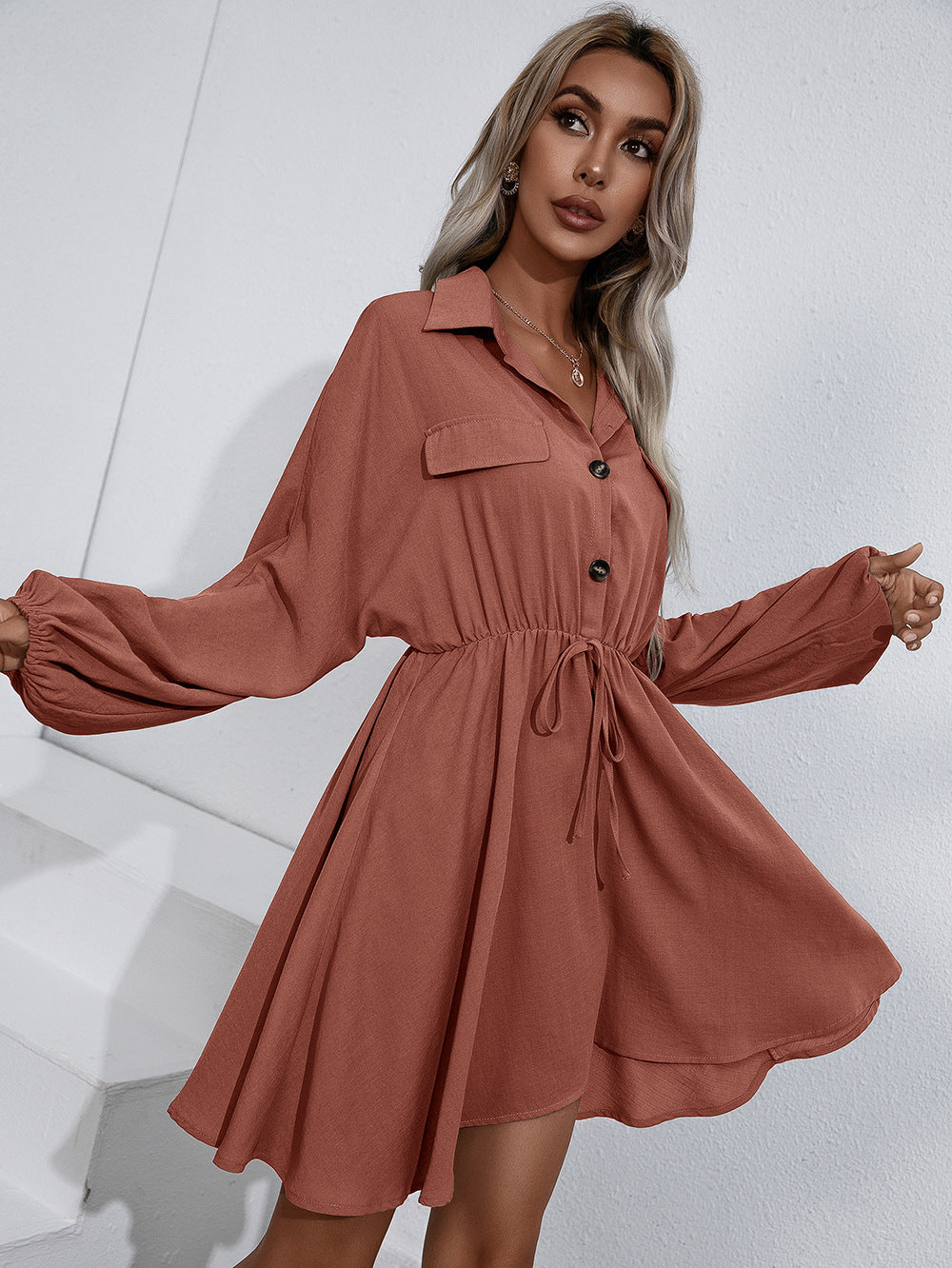 Remy Cotton Pocketed Shirt Dress - Wine - FINAL SALE