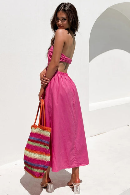 Head Over Heels Strapless Satin Maxi Dress - Pink