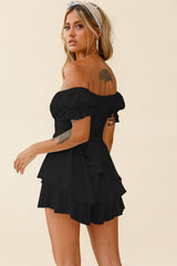 Mahoney Smocked Ruffle Mini Dress - Black