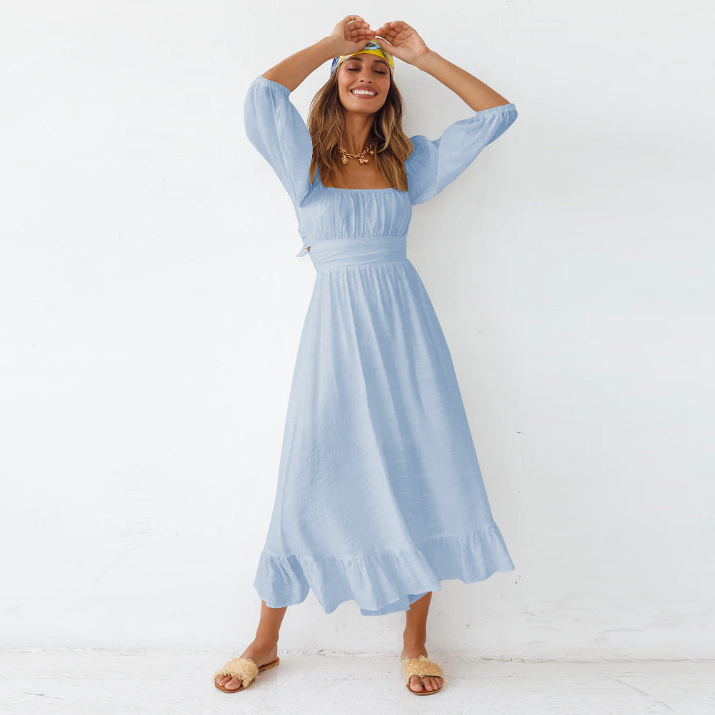 Samantha Puff Sleeve Midi Dress - French Blue