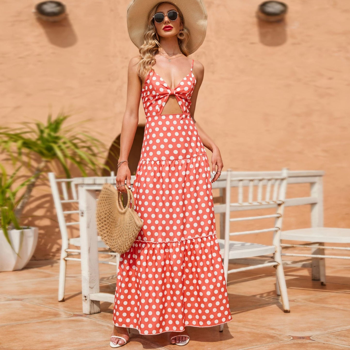 Torrie Polka Dot Tie Front Maxi Dress - Rust - FINAL SALE