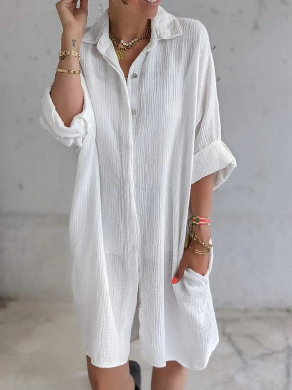 Destin Cotton Button Down Shirt Dress - Natural