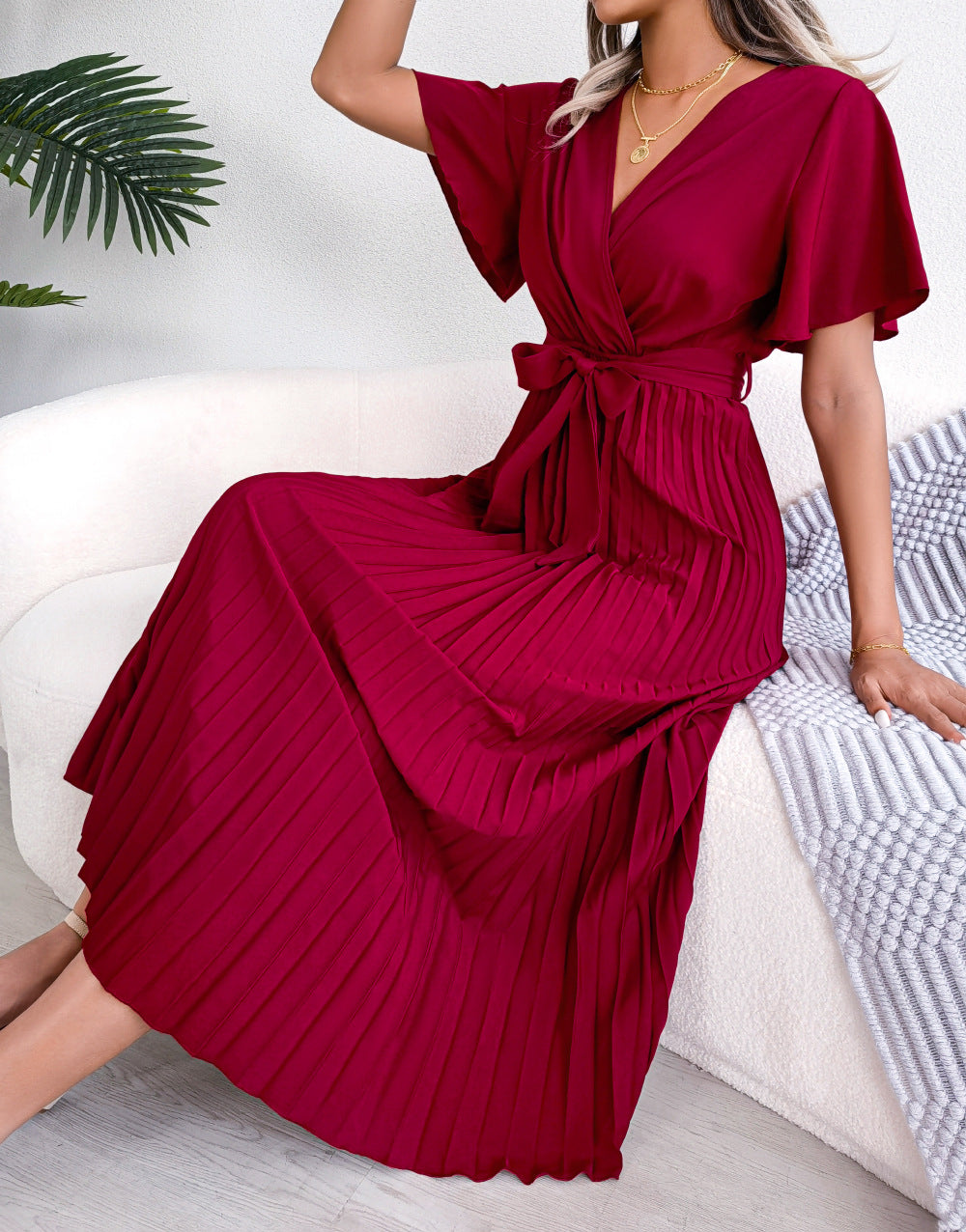 Marlene Pleated Wrap Midi Dress