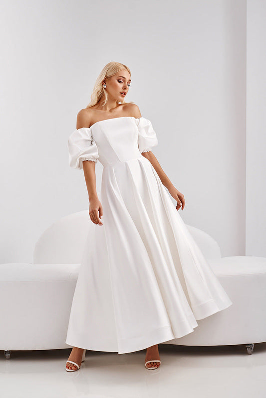 Yen Pocketed Off The Shoulder Smocked Midi Dress - Off White