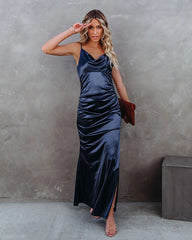Plus One Satin Cowl Neck Maxi Dress - Navy - FINAL SALE
