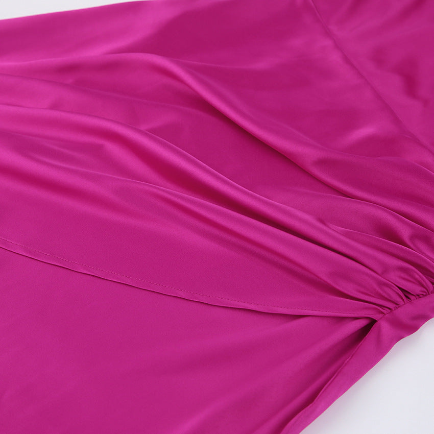 Esther Satin Drape Midi Dress - Magenta - FINAL SALE