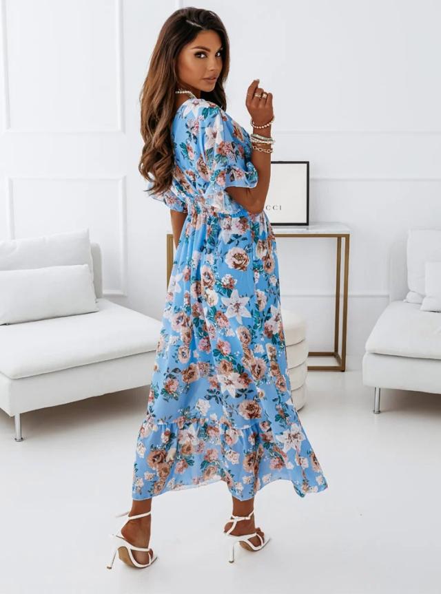 Bodey Floral Tiered Cutout Maxi Dress - Light Blue