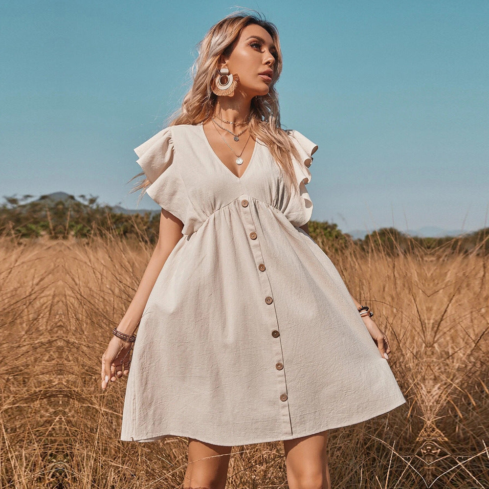 Ginnie Pintuck Button Down Shirt Dress - Off White