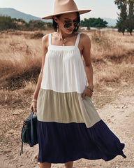 Rexy Cotton Colorblock Tiered Midi Dress