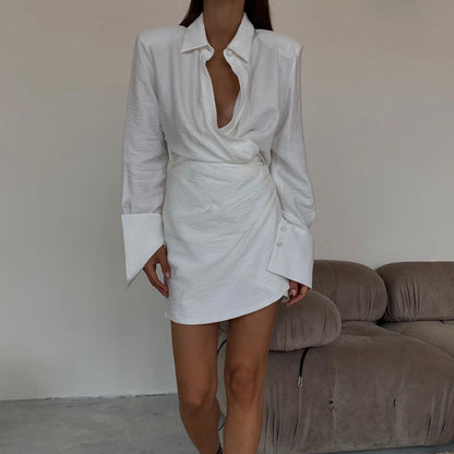 Cheers To Us Crinkled Tie Shirt Dress