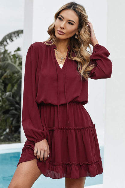 Dillon Ruffle Trim Dress - Burgundy