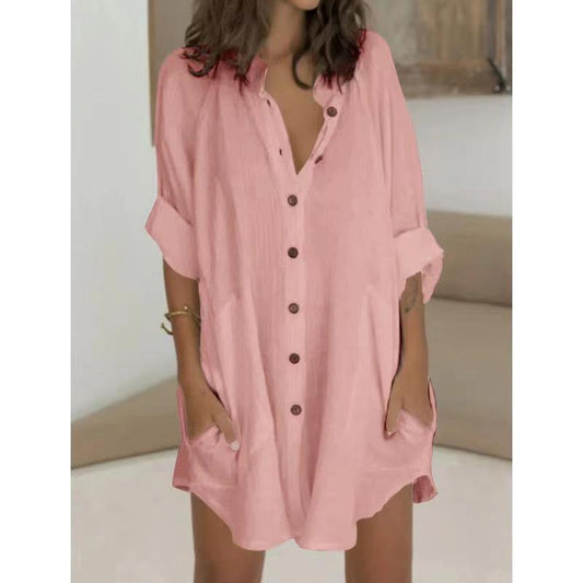 Kennedy Cotton Pocketed Button Down Tunic - Rose Dust