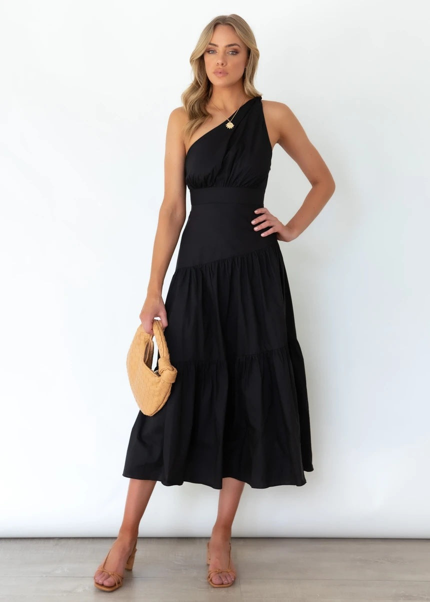 Fall In Love One Shoulder Maxi Dress - Black