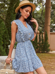 Escondido Floral Tiered Babydoll Dress - Dark Navy Multi