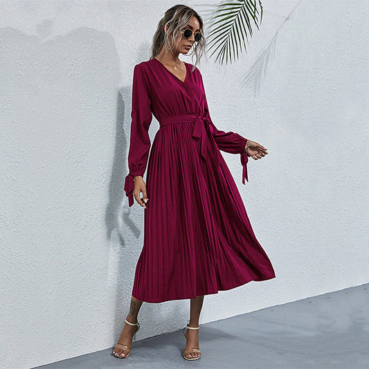 Josefa Satin Pleated Midi Dress - Wine - FINAL SALE