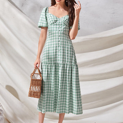 Rye Puff Sleeve Gingham Midi Dress - Hunter Green