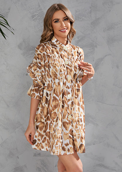 Hilltop Printed Button Down Shirt Dress