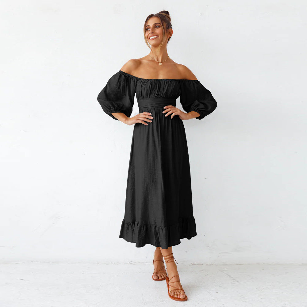 Samantha Puff Sleeve Midi Dress - Black