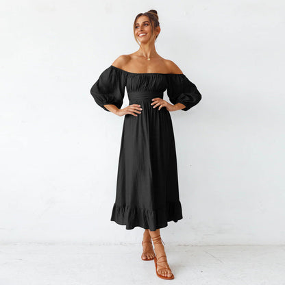 Samantha Puff Sleeve Midi Dress - Black