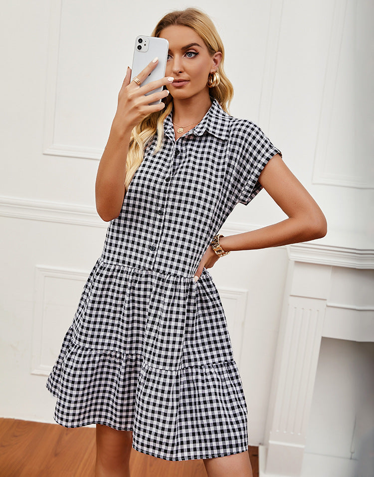 Dooley Plaid Button Down Babydoll Dress