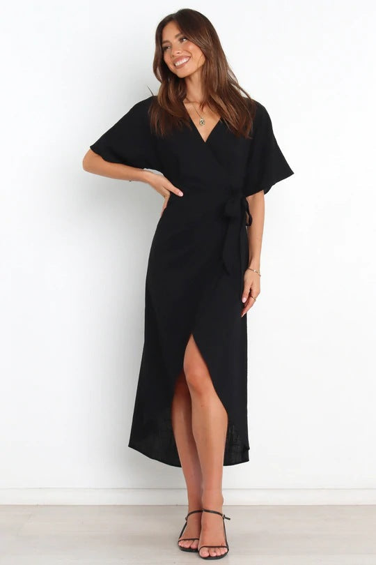 Bold Move Wrap Midi Dress - Black