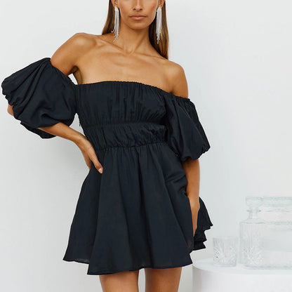 Liveliest Off The Shoulder Asymmetrical Dress - Black