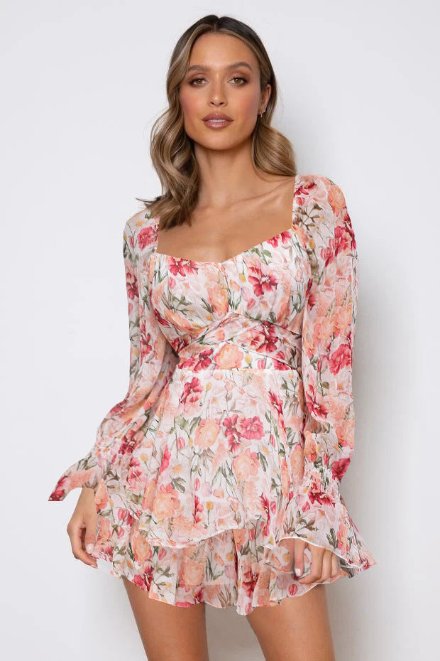 Esperanza Floral Adjustable Balloon Sleeve Dress