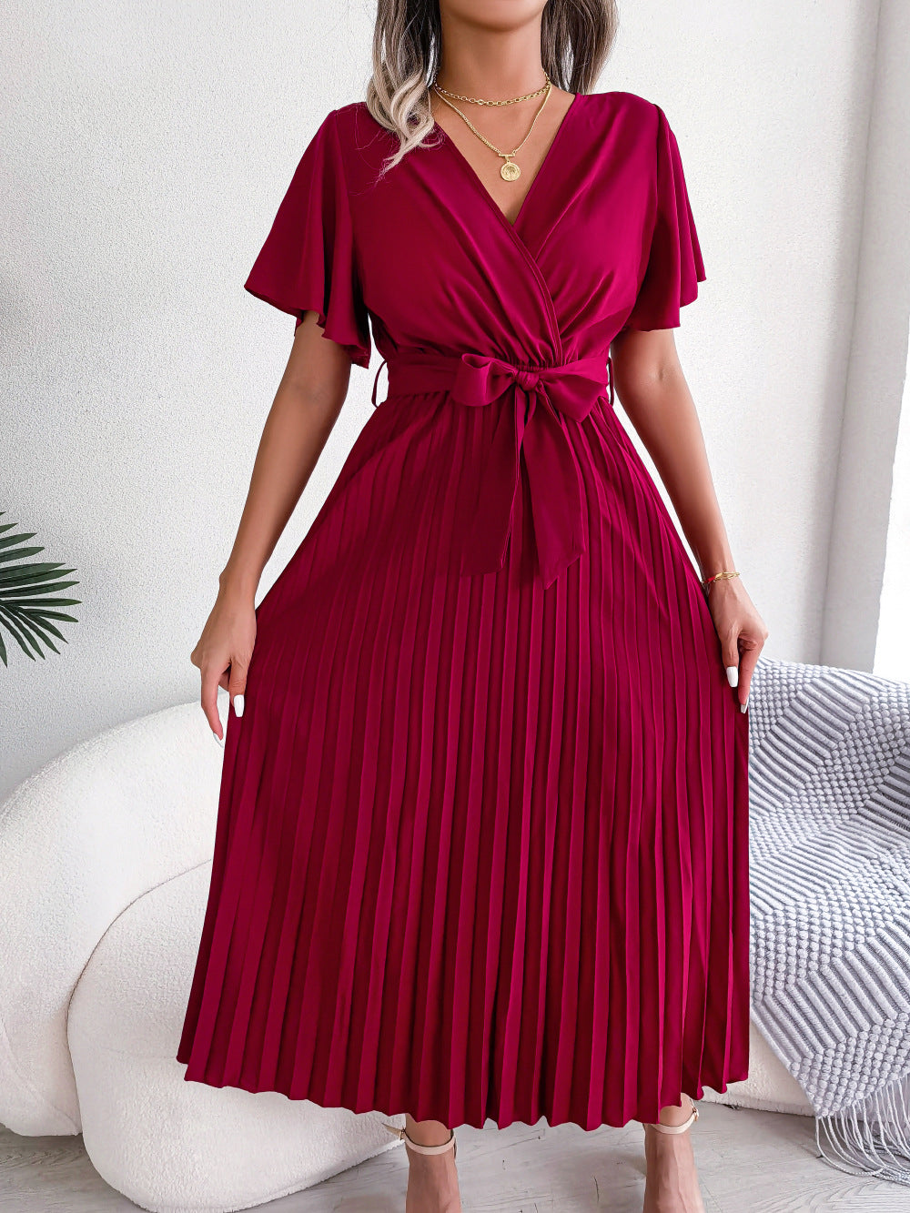 Marlene Pleated Wrap Midi Dress