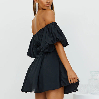 Tess Off The Shoulder Puff Sleeve Dress - Black