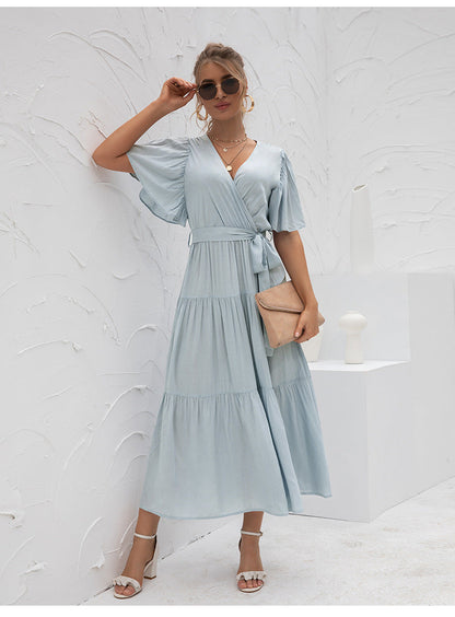 Saint Tropez Puff Sleeve Wrap Midi Dress