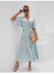 Saint Tropez Puff Sleeve Wrap Midi Dress