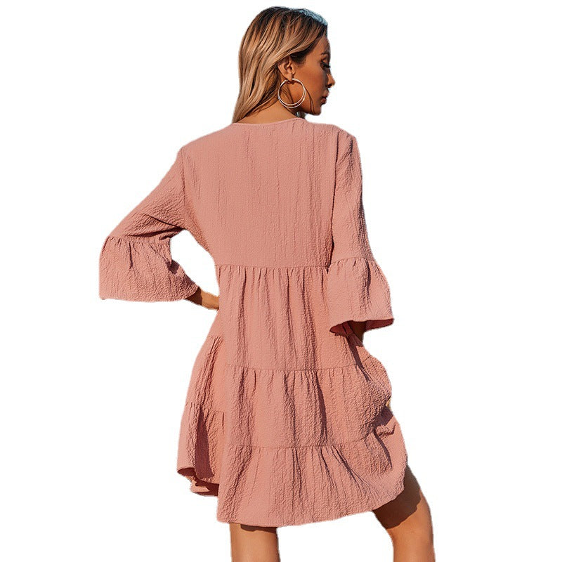 Good Karma Cotton Tiered Babydoll Tunic - Dusty Rose