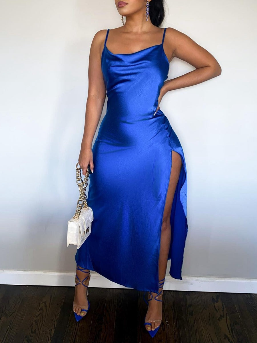 Turn Of Events Satin Midi Slip Dress - Electric Blue - FINAL SALE