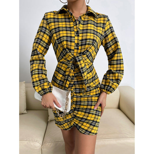 Venetia Plaid Tie Front Shirt Dress