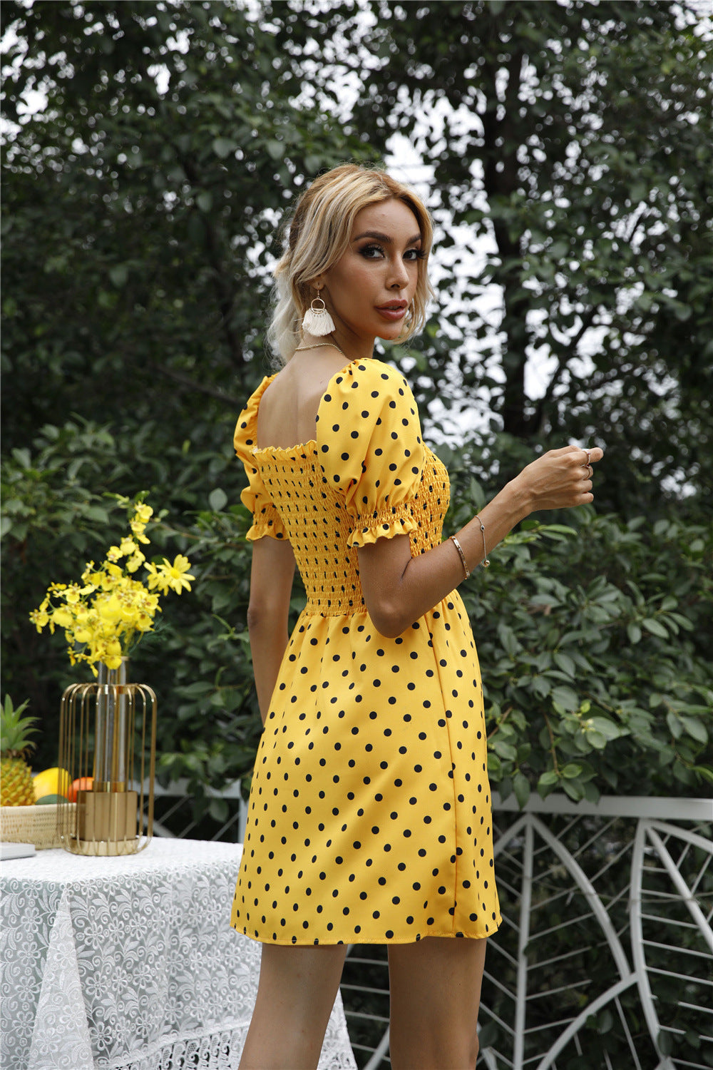 Stevens Puff Sleeve Babydoll Dress - Yellow