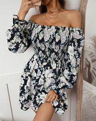 Isla Floral Square Neck Mini Dress - Black Multi