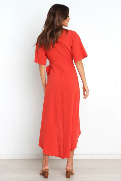 Santos Ruffle Wrap Midi Dress - Rust