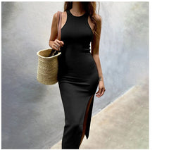 Maguire Mock Neck Slit Maxi Dress - Black