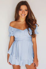 Mahoney Smocked Ruffle Mini Dress - Light Blue