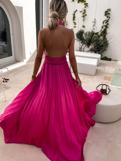 Daffy Backless Halter Maxi Dress - Fuchsia