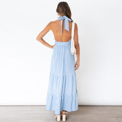 Pom Cotton Gingham Halter Midi Dress