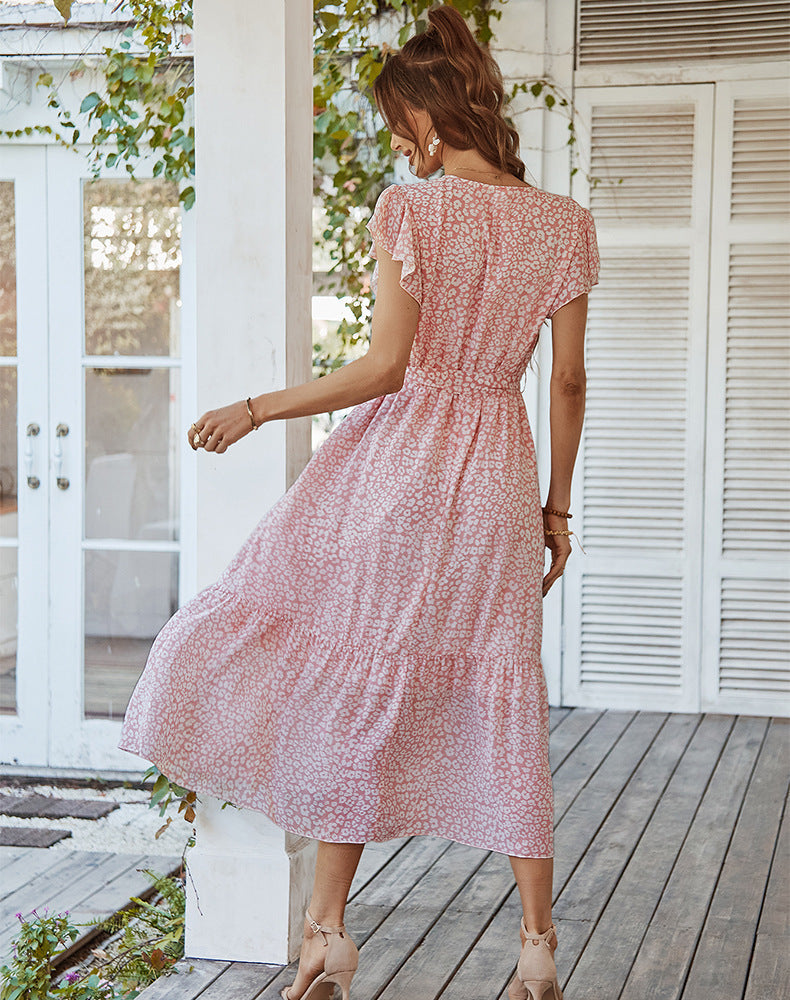 Your Wish Spotted Ruffle Midi Dress