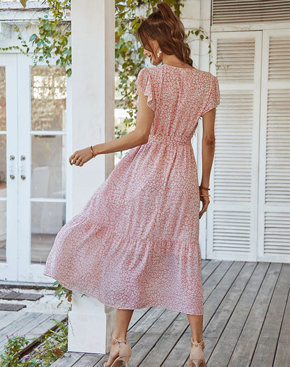 Your Wish Spotted Ruffle Midi Dress