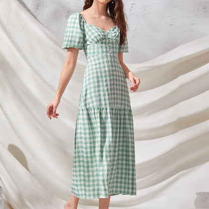 Rye Puff Sleeve Gingham Midi Dress - Hunter Green