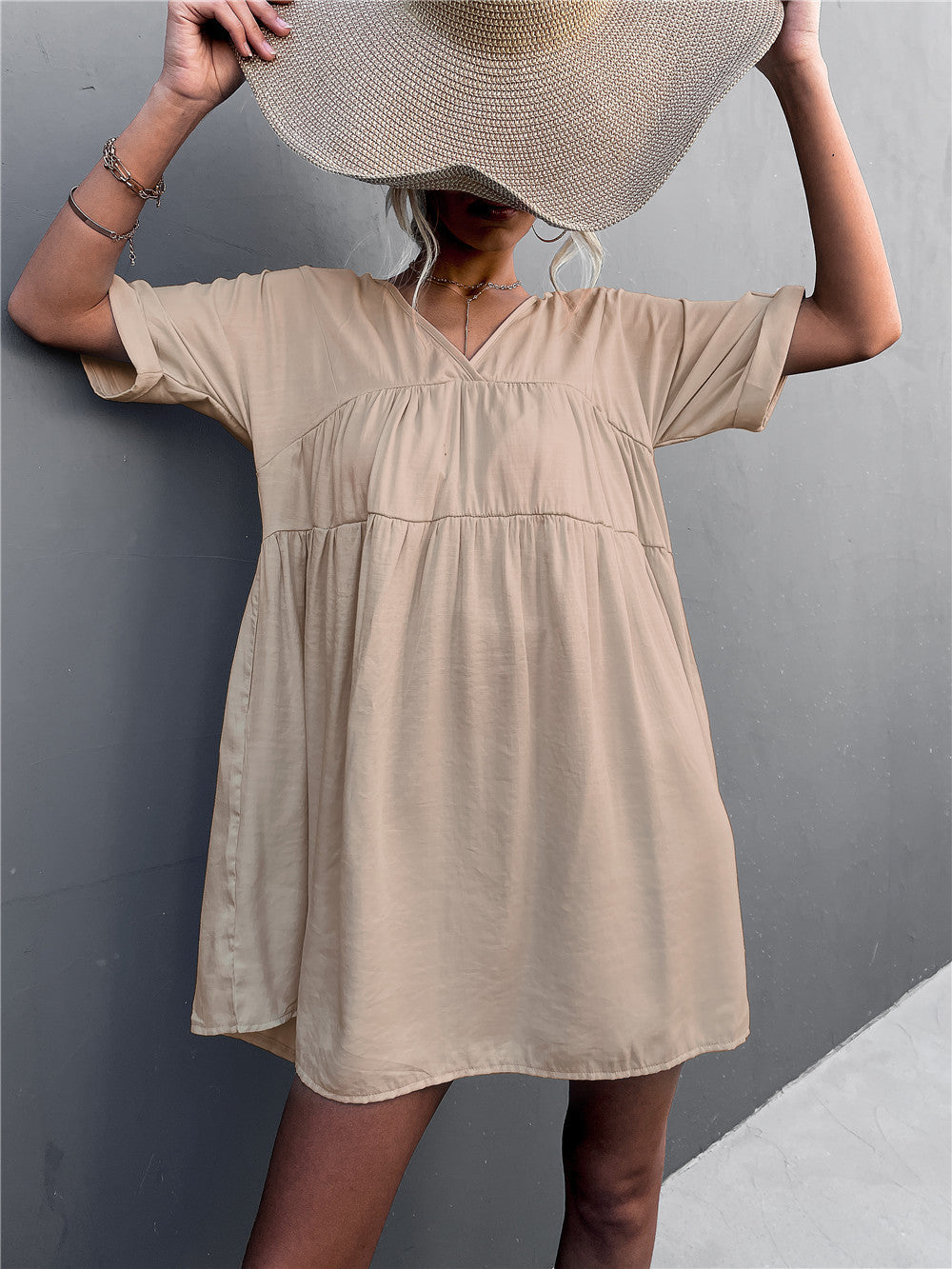 Goodness Cotton Pocketed Babydoll Dress - Khaki