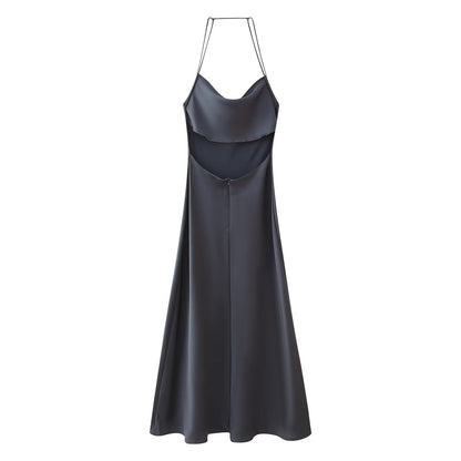 Love Letter Satin Cowl Neck Maxi Dress - Black