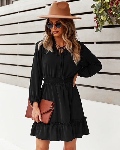 Indy Billowed Ruffle Dress - Black