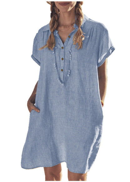 Dowling Cotton + Tencel Pocketed Chambray Shirt Dress